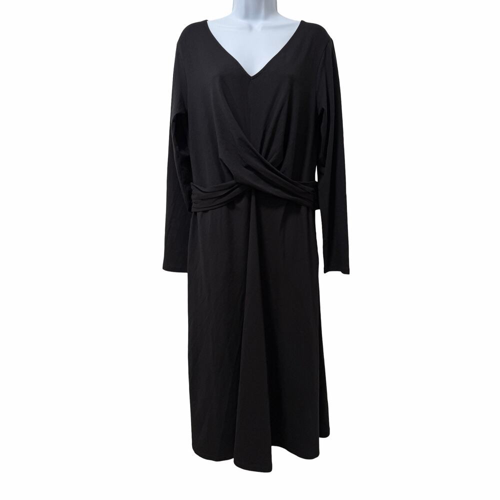 Pact Revive‎ Faux Wrap Midi Dress Size XL Black Organic Cotton Blend Sustainable